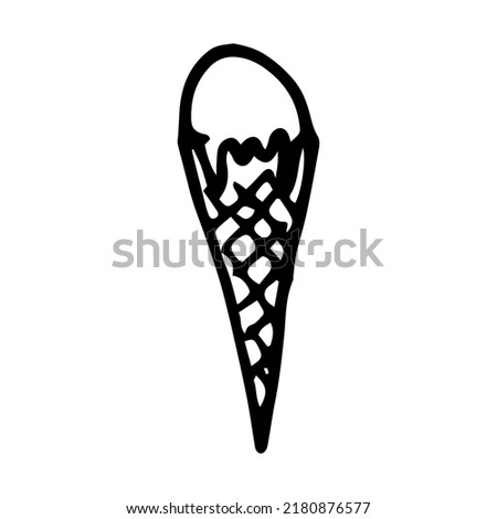 Ice cream in waffle cone doodle style vector illustration isolated on white background