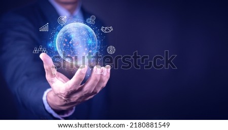 Businessman using mobile smart phone. Business global internet connection application technology and digital marketing, Financial and banking, Digital link tech, big data. Royalty-Free Stock Photo #2180881549