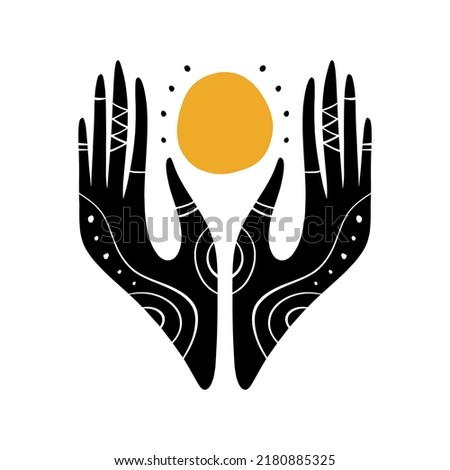 Reiki therapy hand energy magical hands vector illustration. Magic holistic medicine art concept. Sending love healing energy. Royalty-Free Stock Photo #2180885325