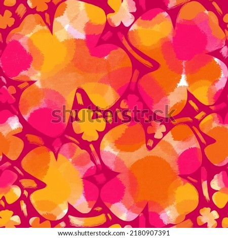 Abstract Digital Hand Painting Watercolor Flowers with Bokeh Retro Geometric Dots Cells Brush Strokes Texture Seamless Pattern Colorful Isolated Background