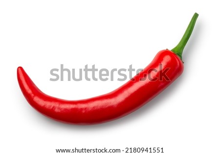 Chili pepper on white background. Chilli top view isolated. Red hot chili pepper top. With clipping path. Royalty-Free Stock Photo #2180941551