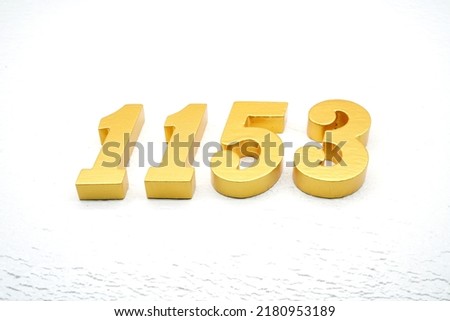     Number 1153 is made of gold painted teak, 1 cm thick, laid on a white painted aerated brick floor, visualized in 3D.                                