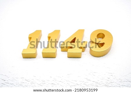 Number 1149 is made of gold painted teak, 1 cm thick, laid on a white painted aerated brick floor, visualized in 3D.                                