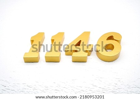  Number 1146 is made of gold painted teak, 1 cm thick, laid on a white painted aerated brick floor, visualized in 3D.                                