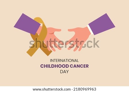 Hand holding yellow gold ribbon . Childhood cancer awareness month concept. Flat vector illustration isolated.