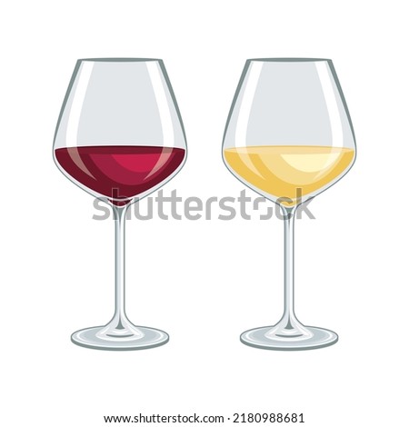 Glass of red and white wine icon set vector. Glass with wine icon set isolated on a white background. White and red wine drink drawing