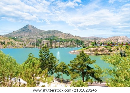 Trees, Mountain and lake view. wide angle lake view. Landscape. Konya - Sille Royalty-Free Stock Photo #2181029245