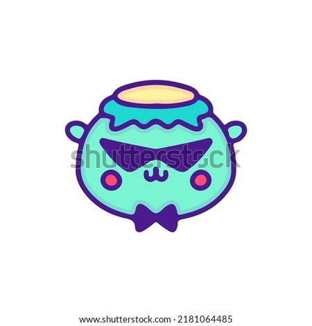 Cute kappa wearing sunglasses illustration, with soft pop style and old style 90s cartoon drawings. Artwork for street wear, t shirt, patchworks; for teenagers clothes.