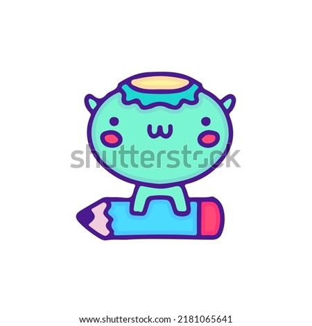 Cute kappa with pencil illustration, with soft pop style and old style 90s cartoon drawings. Artwork for street wear, t shirt, patchworks; for teenagers clothes.