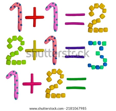 set of 3d plasticine math examples for kids. mathematics for children. funny colored numbers