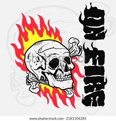 Burning Skull with amazing fire hand drawn vector illustration. Vintage Seamless Patterns easy to use for digital print.