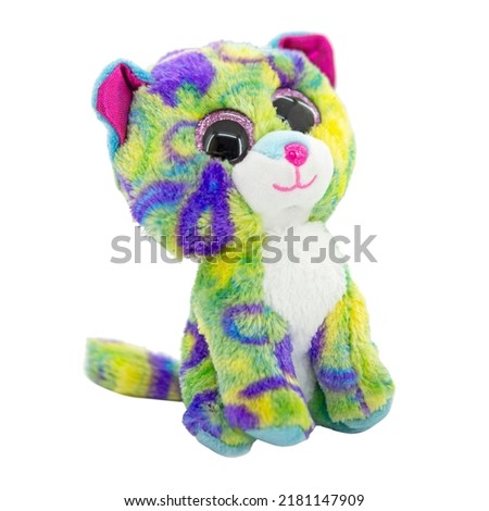Fluffy colorful tiger toy isolated on the white background