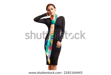 Beautiful asian woman wearing flowing silk scarf