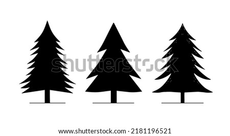 Collection in Silhouette Pine Trees Illustration Black Color White Background