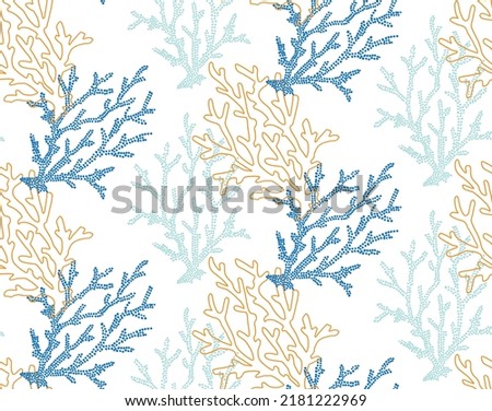 Seamless vector tropical pattern with corals. Perfect for wallpapers, web page backgrounds, surface textures, textile. Royalty-Free Stock Photo #2181222969