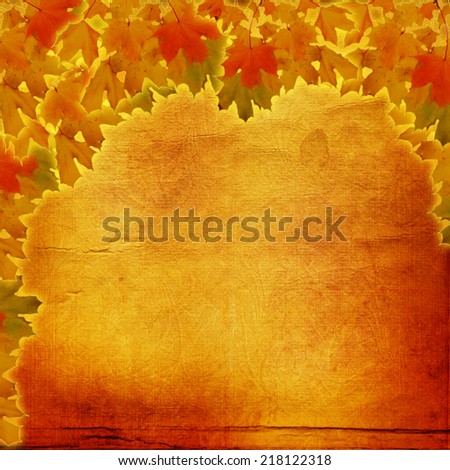 Grunge paper design in scrapbooking style with colorful autumn foliage