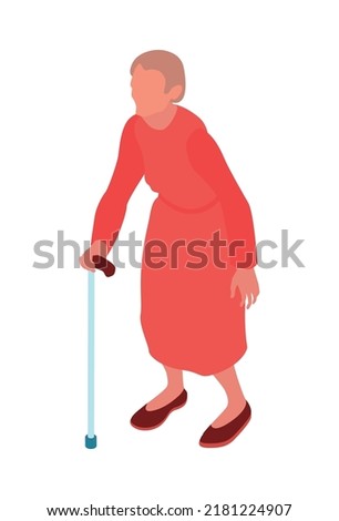Isometric nursing home composition with isolated human characters of assistants with elderly persons vector illustration