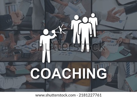 Coaching concept illustrated by pictures on background