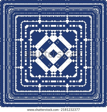 Decorative color ceramic azulejo tiles. Vector seamless pattern trellis. Fashionable design. Blue folk ethnic ornament for print, web background, surface texture, towels, pillows, wallpaper.