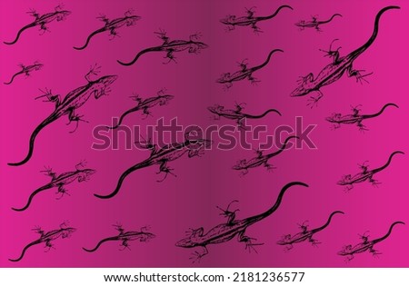 A bunch of lizards scattered on a purple background