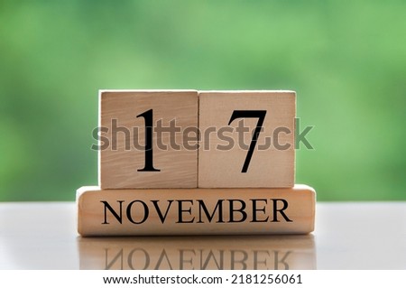 November 17 calendar date text on wooden blocks with copy space for ideas or text. Copy space and calendar concept