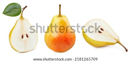 Collection Yellow Pears. Pears isolated on white background. Pears fruit clipping path. Pears macro studio photo Royalty-Free Stock Photo #2181265709