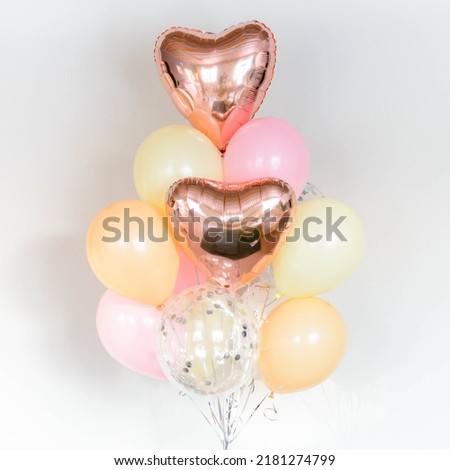 Set of multicolour foil helium balloons in form of stars. Concept of holiday, happy birthday. Royalty-Free Stock Photo #2181274799
