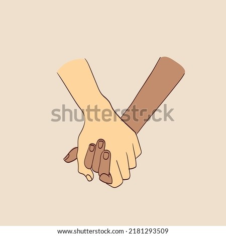 Illustration of two interracial love couple holding hands. Royalty-Free Stock Photo #2181293509