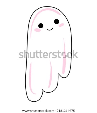 Vector Halloween cute ghost with pink cheeks icon isolated on white background.