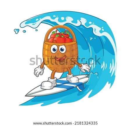 the apple basket surfing character. cartoon mascot vector