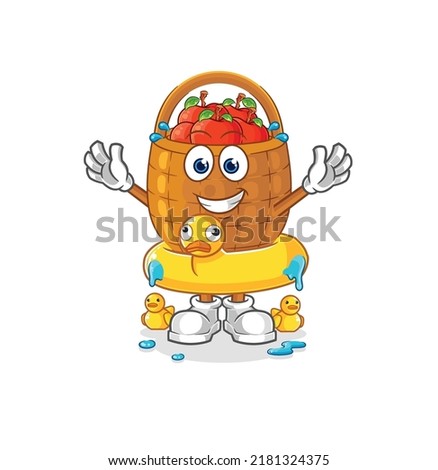 the apple basket with duck buoy cartoon. cartoon mascot vector