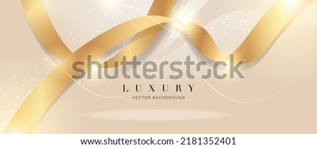 Luxury gold color background vector. Elegant wallpaper in 3d style with gold ribbon, golden light effect. Light modern backdrop illustration perfect for branding, packaging, business, advertising.