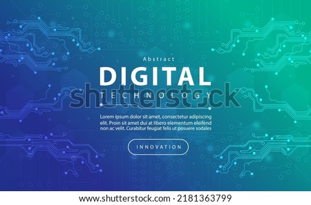 Digital technology banner blue green background concept with technology light effect, abstract tech, innovation future data, internet network, Ai big data, lines dots connection, illustration vector Royalty-Free Stock Photo #2181363799