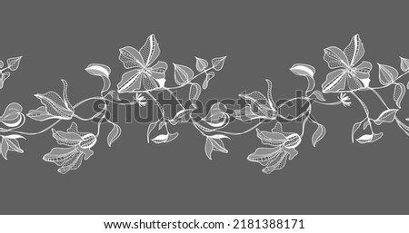 lace  seamless border, clematis flowers, vector illustration