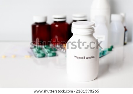 Vitamin B complex in bottle ,medicines are used to treat sick people.
