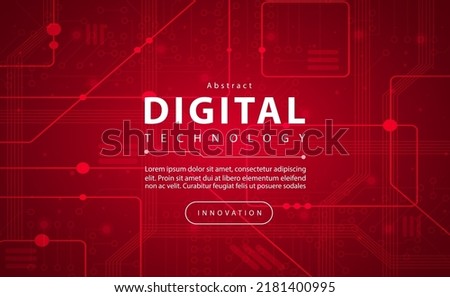 Digital technology banner red background concept with technology light effect, abstract cyber tech, innovation future data, internet network, Ai big data, lines dots connection, illustration vector