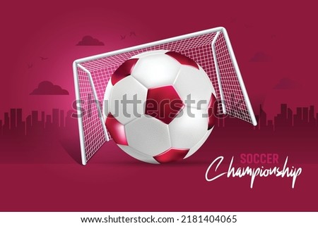 3d Realistic football championship league red maroon Soccer ball with tournament league sports ball and goals vector background