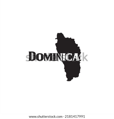 Dominica map and black lettering design on white background