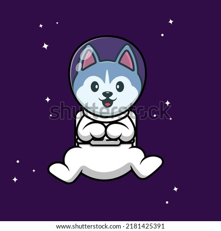 Cute Husky Astronaut Floating Cartoon Vector Icon Illustration. Animal Science Flat Cartoon Concept