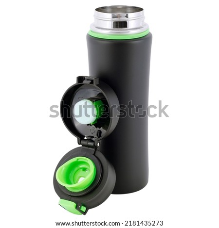 black thermo mug thermos on a white background isolate
