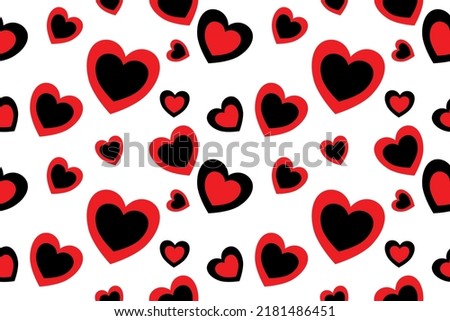 Cute abstract heart background. seamless heart illustration.Valentine's day wrapping paper illustration.Heart greeting card pattern.Red and black head pattern on white background.heart wallpaper .