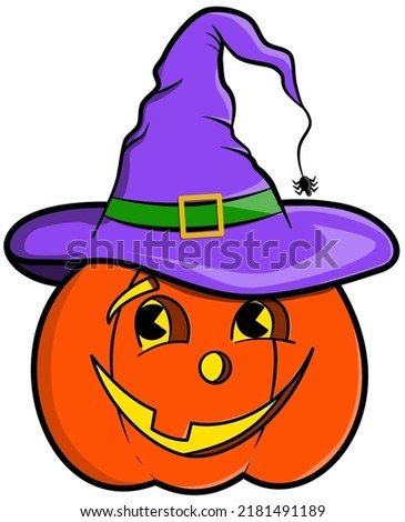 Cute cartoon clip art Halloween pumpkin with witches hat isolate on white background 