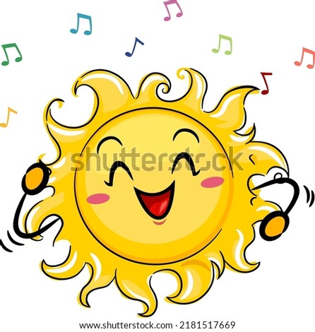 Illustration of Mascot Sun Dancing with Floating Musical Notes