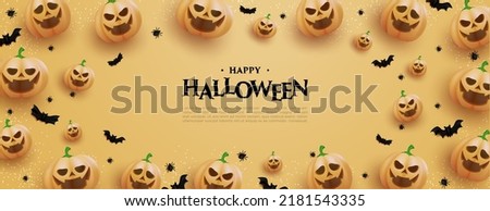 Halloween background with pumpkins around writing.