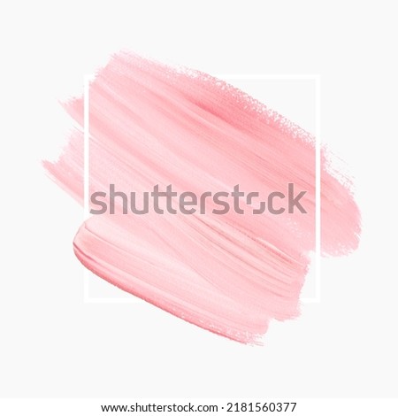 Make-up brush stroke paint over square frame. Vector art graphic background. Perfect beauty design element for any creative ideas.