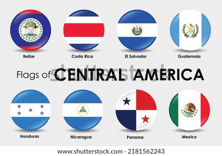 Flag Icons countries of Central America. Set of round flags design Royalty-Free Stock Photo #2181562243