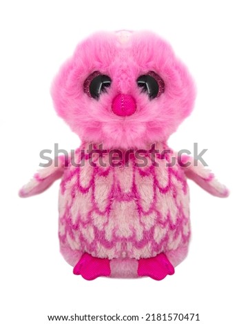 Decorative toy owl doll pink isolated on the white background