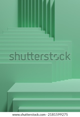 Bright turquoise green 3D Illustration simple minimal product display background side view abstract squares podium stand for product photography or wallpaper for luxury products