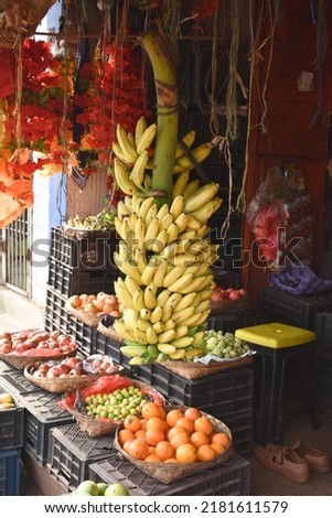 Stalks of ripe banana selling in the fruit market in Chhattisgarh.