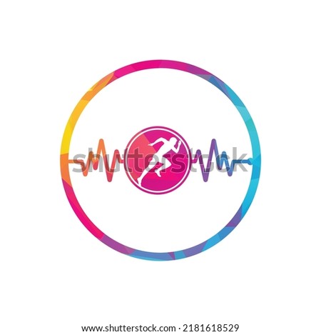 Pulse marathon logo design icon vector. Body Health Care Logo Design. Running man with line ecg heartbeat icon.